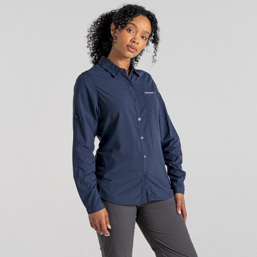 Chemises Craghoppers NosiLife Bardo Long Sleeved Bleu Bleu Marine Femme | SQN-0338632