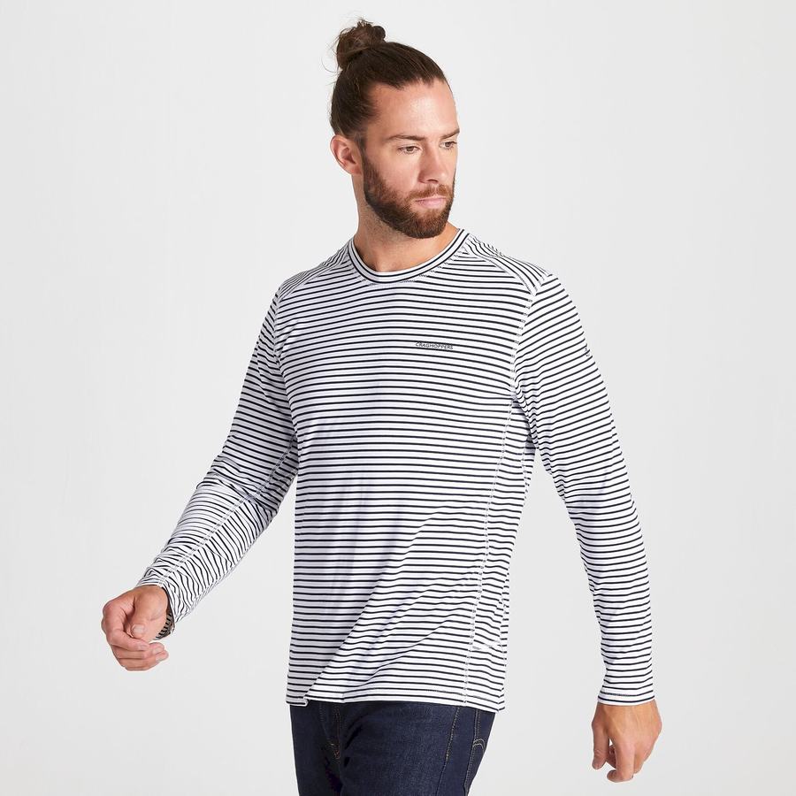 T Shirts Craghoppers NosiLife Talen Long Sleeved Blanche Stripes Homme | OOC-9872376