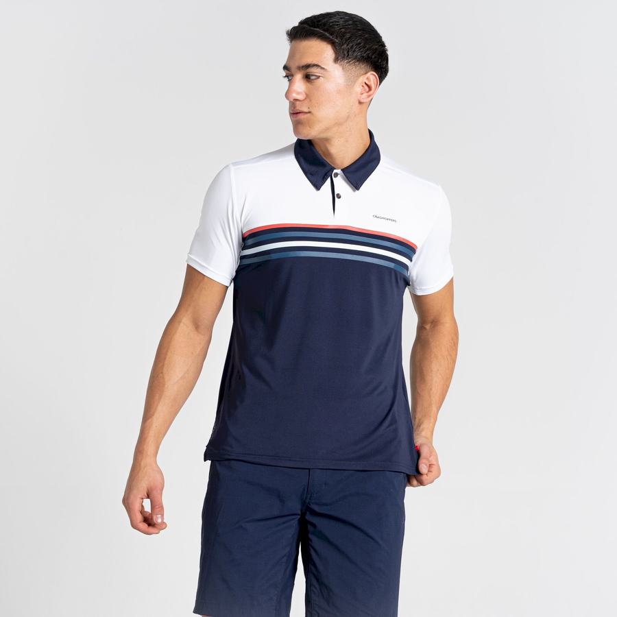 T Shirts Craghoppers NosiLife Pro Corta Sleeved Polo Blanche Bleu Bleu Marine Homme | TKT-8732419