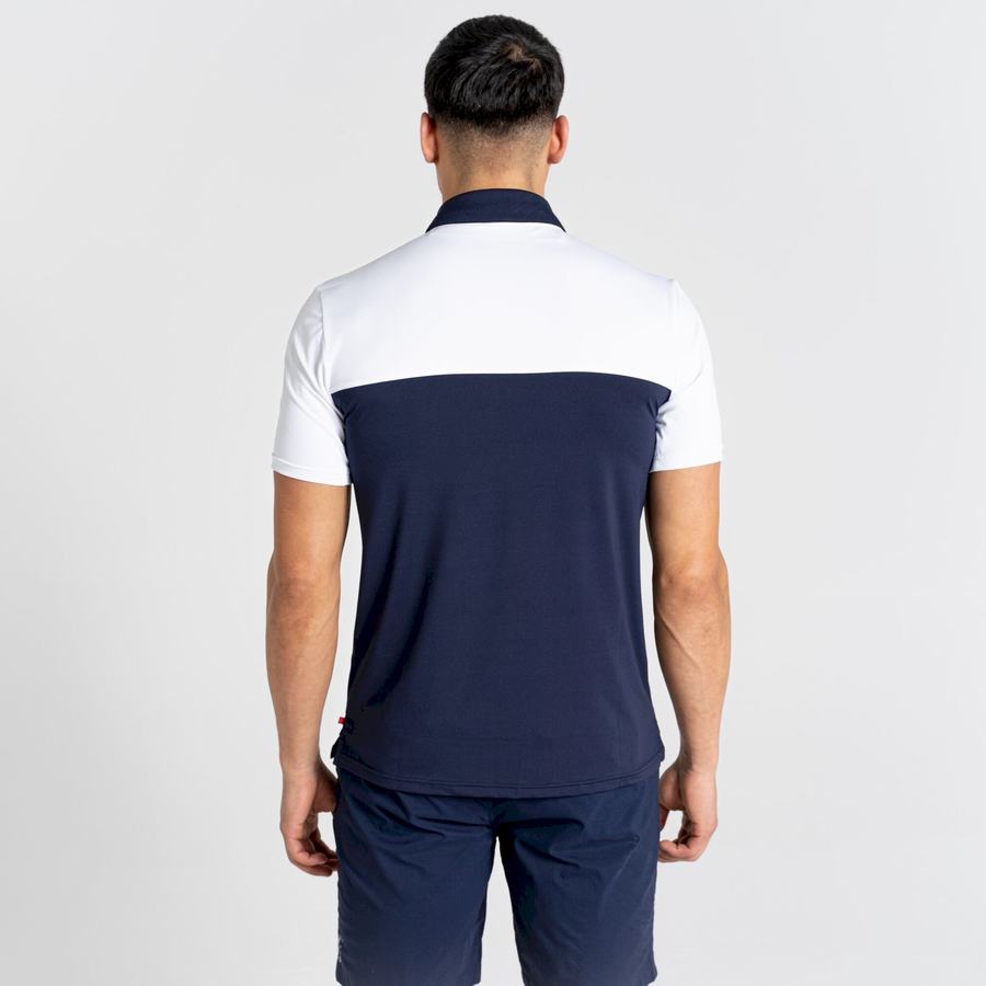 T Shirts Craghoppers NosiLife Pro Corta Sleeved Polo Blanche Bleu Bleu Marine Homme | TKT-8732419