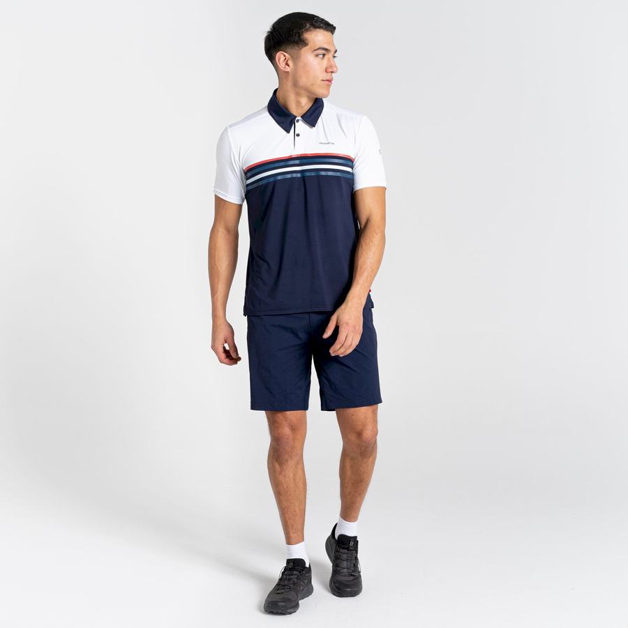 T Shirts Craghoppers NosiLife Pro Corta Sleeved Polo Blanche Bleu Bleu Marine Homme | TKT-8732419