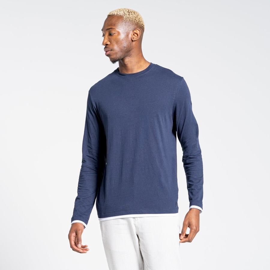 T Shirts Craghoppers Nosibotanical Coulter Long Sleeved Bleu Bleu Marine Homme | BHL-1877543