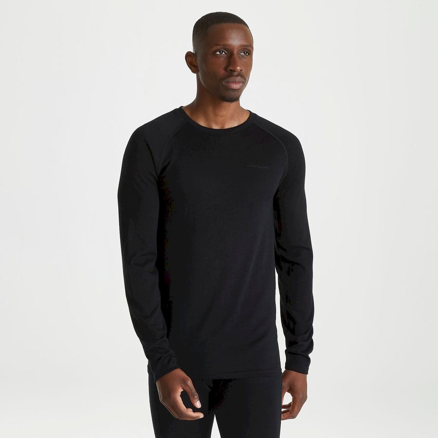 T Shirts Craghoppers Merino Crew Neck Long Sleeved Baselayer II Noir Homme | KIF-7668172