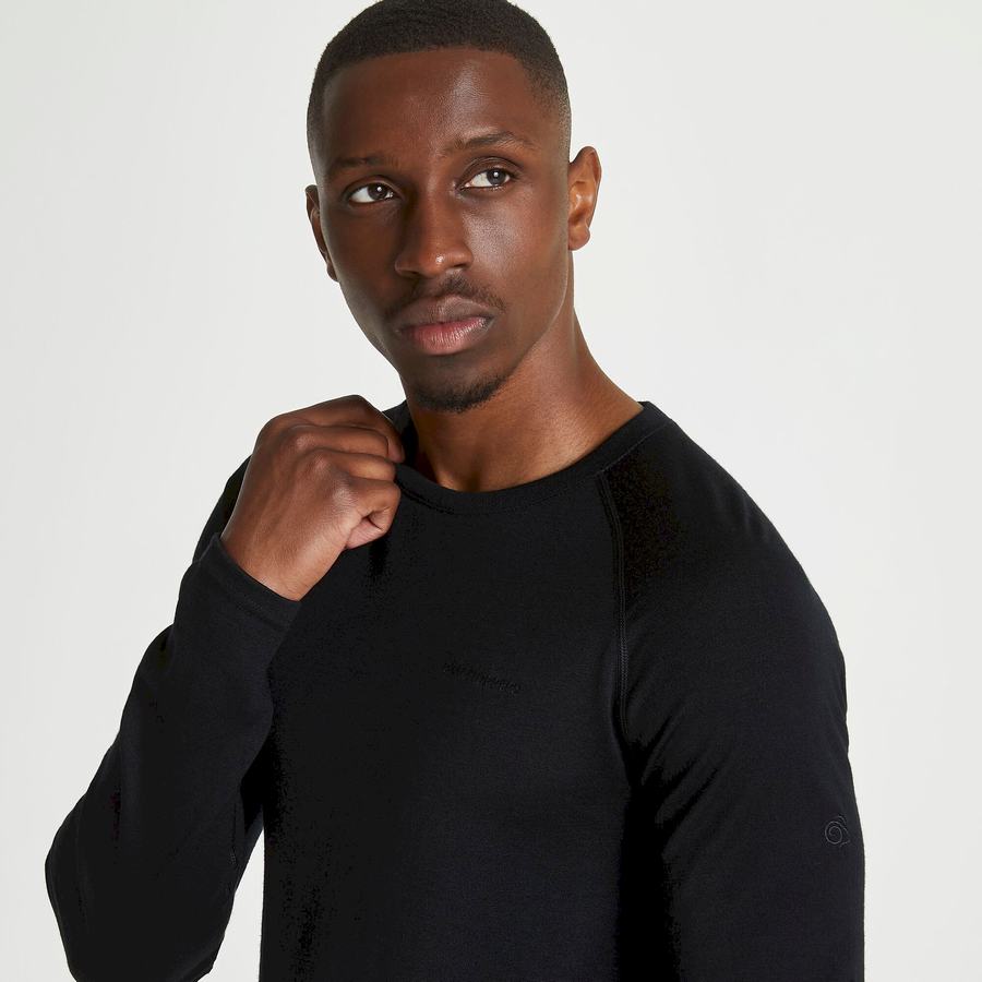 T Shirts Craghoppers Merino Crew Neck Long Sleeved Baselayer II Noir Homme | KIF-7668172