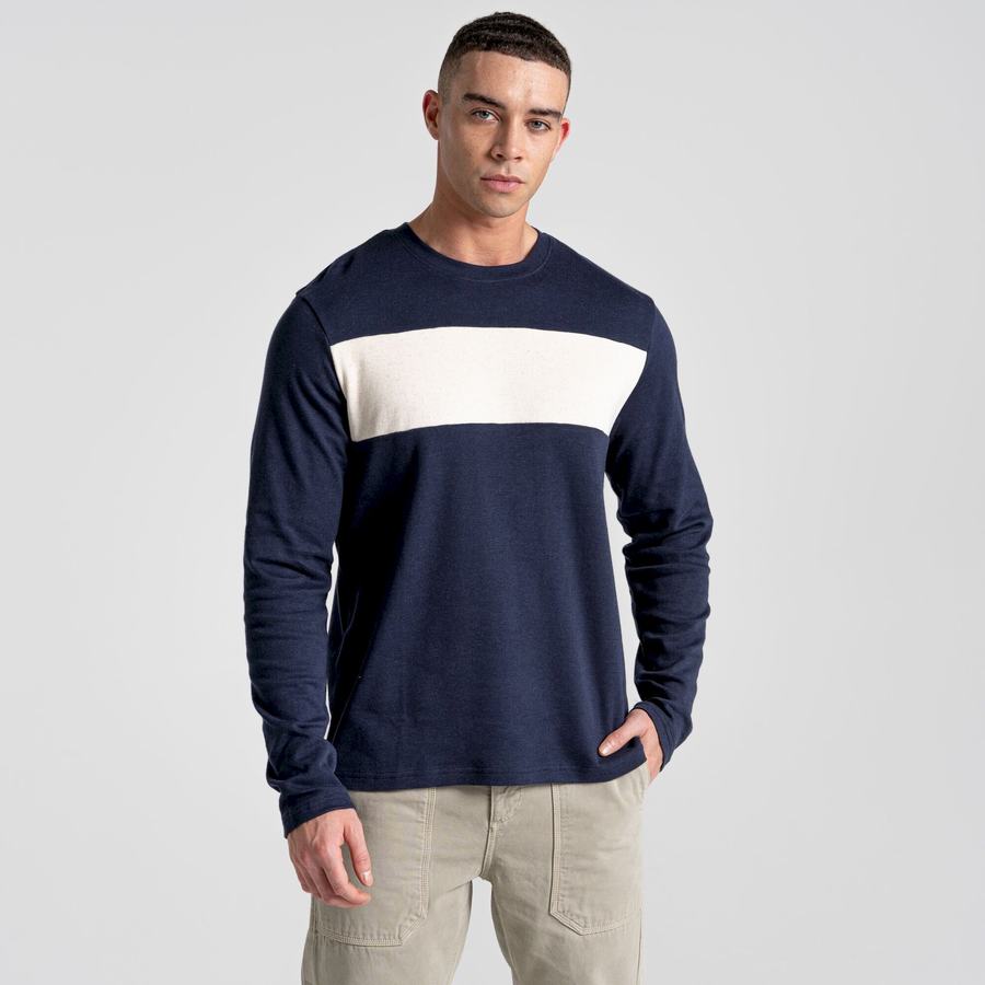 T Shirts Craghoppers Latherton Long Sleeved Bleu Bleu Marine Stripes Homme | VVM-4013555