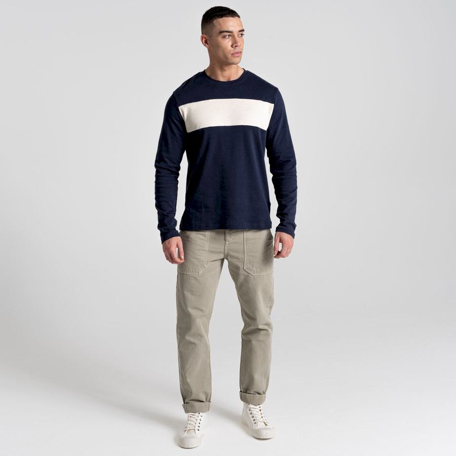 T Shirts Craghoppers Latherton Long Sleeved Bleu Bleu Marine Stripes Homme | VVM-4013555