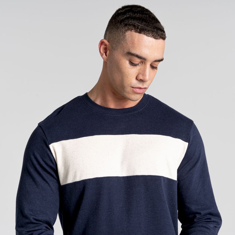 T Shirts Craghoppers Latherton Long Sleeved Bleu Bleu Marine Stripes Homme | VVM-4013555