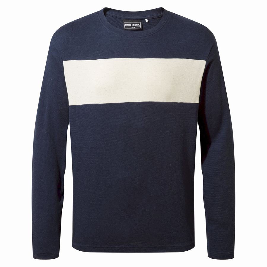 T Shirts Craghoppers Latherton Long Sleeved Bleu Bleu Marine Stripes Homme | VVM-4013555