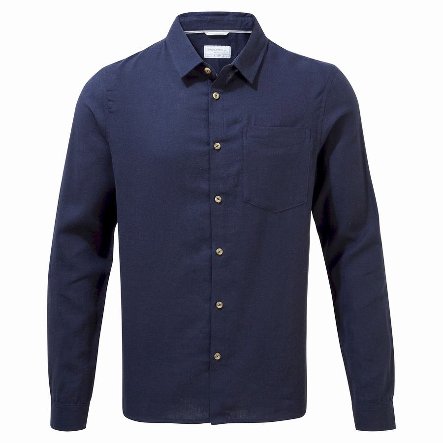 Chemises Craghoppers Nosibotanical Lagarto Long Sleeved Bleu Bleu Marine Homme | AZU-2625570