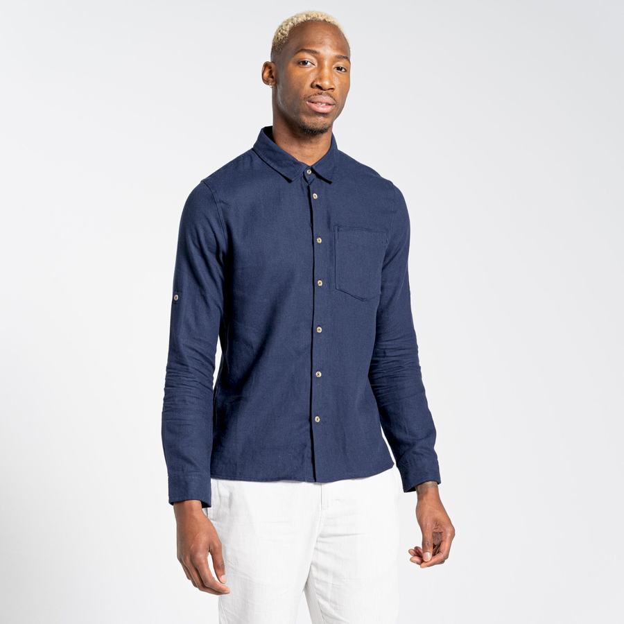 Chemises Craghoppers Nosibotanical Lagarto Long Sleeved Bleu Bleu Marine Homme | AZU-2625570