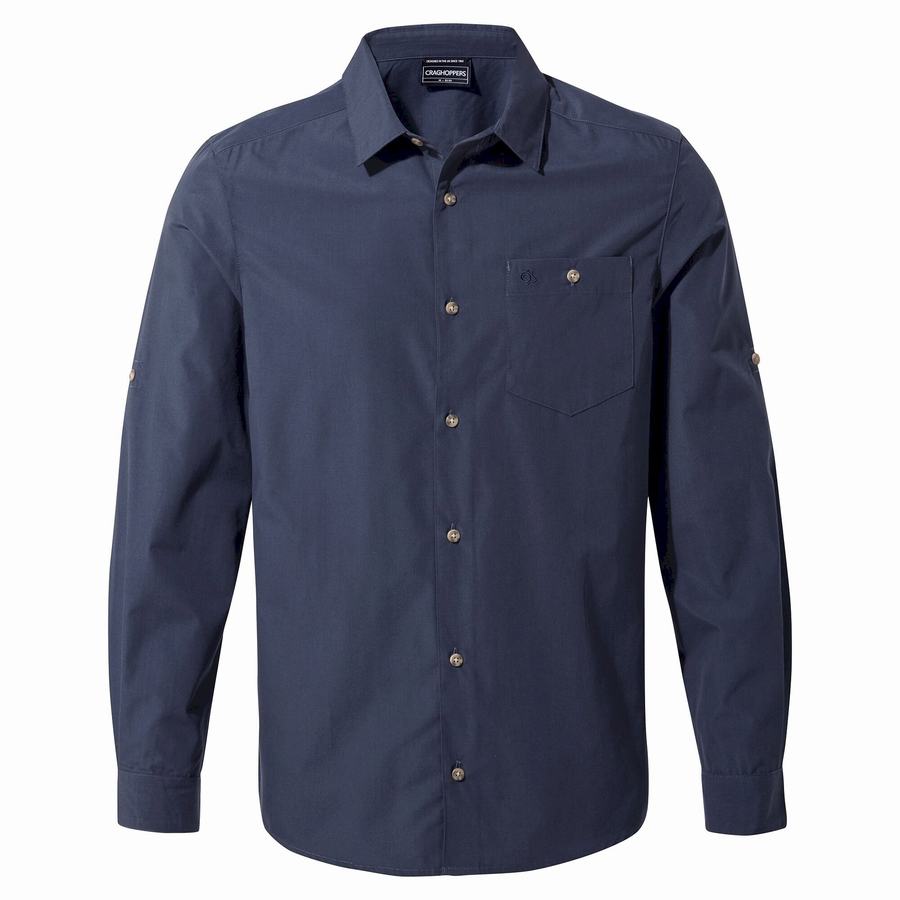 Chemises Craghoppers Kiwi Ridge Long Sleeved Grise Bleu Homme | NXF-8560273