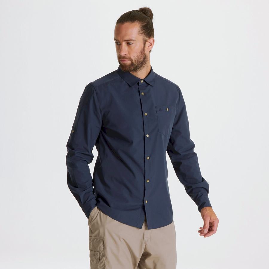 Chemises Craghoppers Kiwi Ridge Long Sleeved Grise Bleu Homme | NXF-8560273