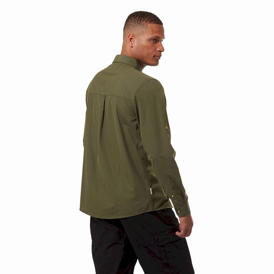 Chemises Craghoppers Kiwi Boulder Long Sleeved Kaki Foncé Homme | MYX-2318189