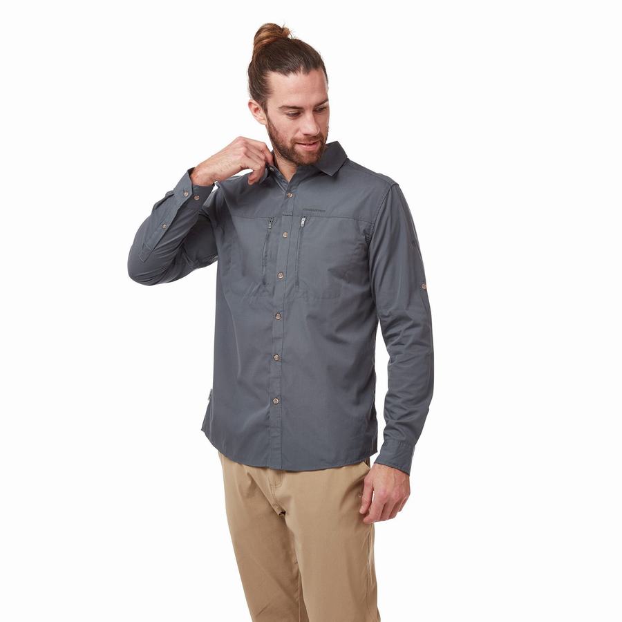 Chemises Craghoppers Kiwi Boulder Long Sleeved Bleu Homme | ZTN-0387731