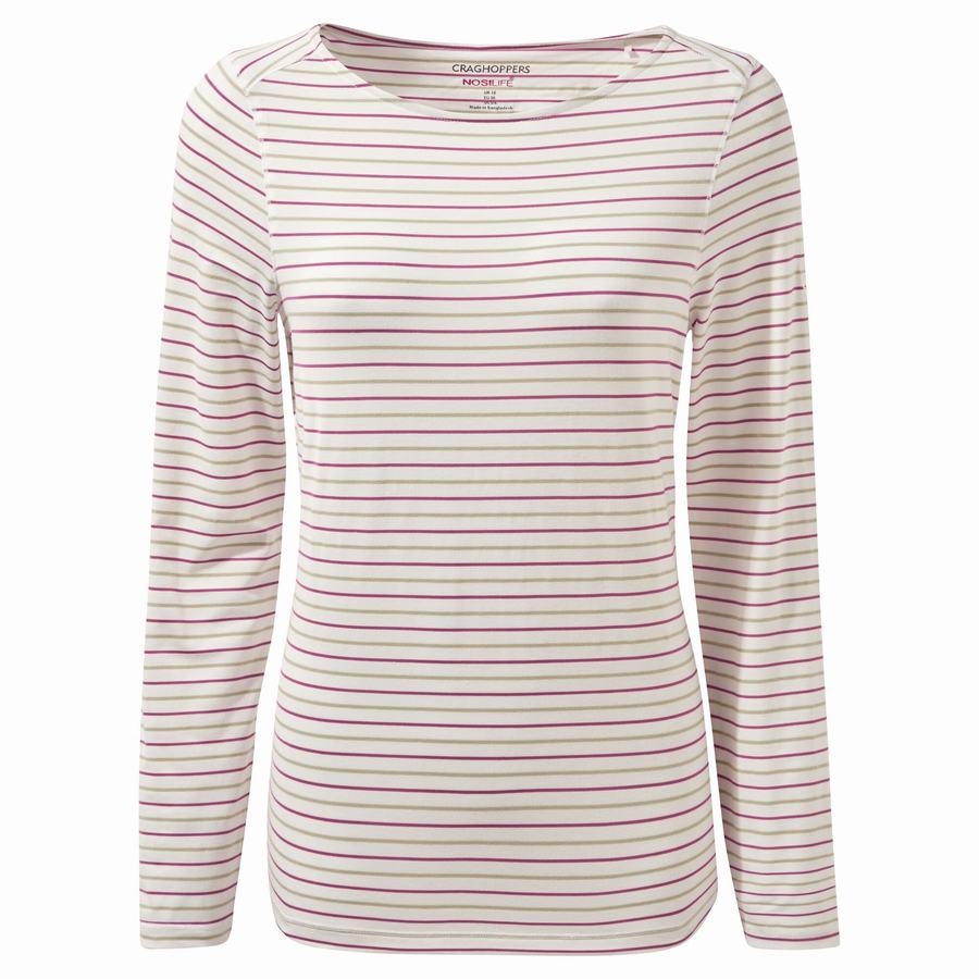 T Shirts Craghoppers NosiLife Erin Long Sleeved Vert Clair Stripes Femme | LLG-1643872