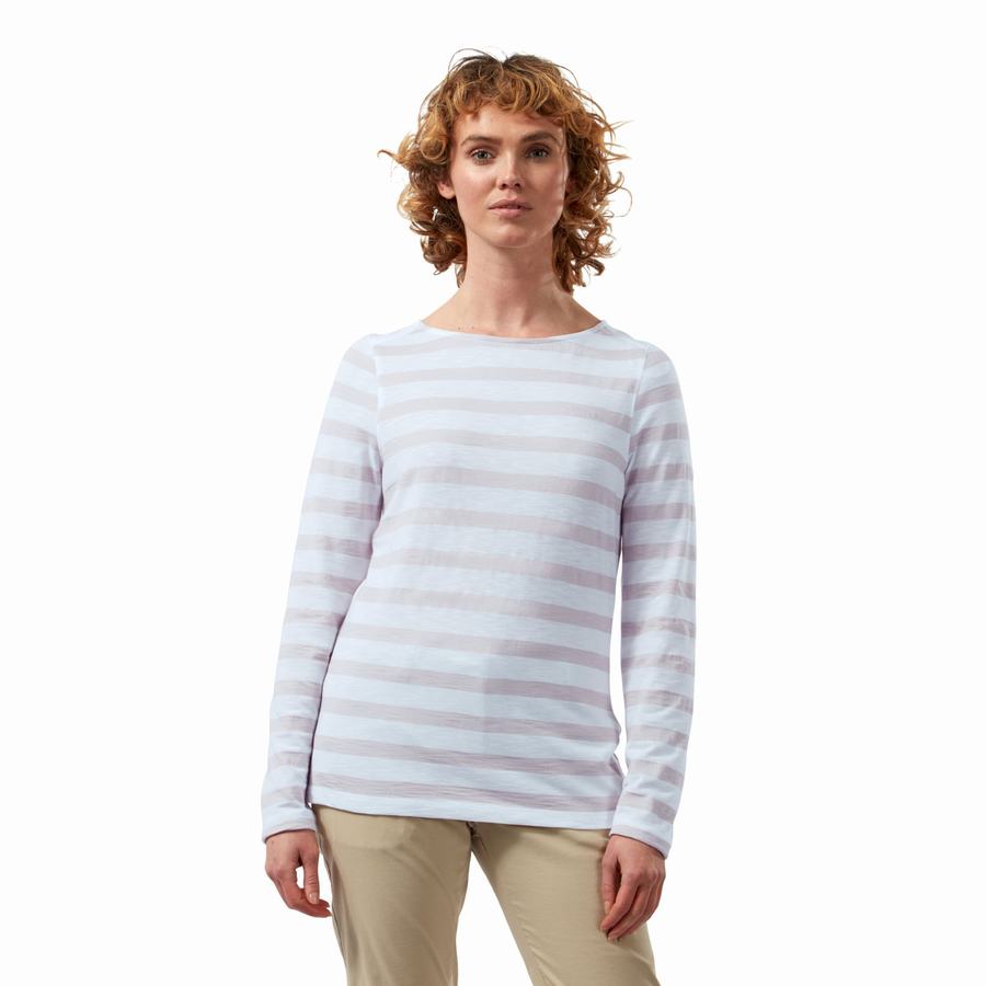 T Shirts Craghoppers NosiLife Erin Long Sleeved Violette Stripes Femme | TCG-1859543