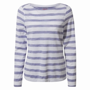 T Shirts Craghoppers NosiLife Erin Long Sleeved Bleu Stripes Femme | KSY-3814144