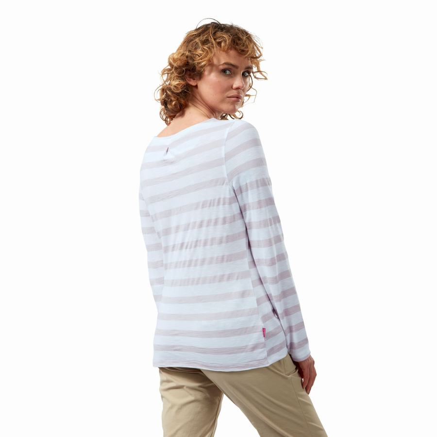 T Shirts Craghoppers NosiLife Erin Long Sleeved Violette Stripes Femme | TCG-1859543