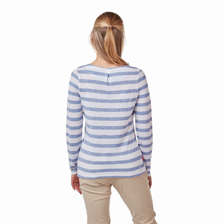 T Shirts Craghoppers NosiLife Erin Long Sleeved Bleu Stripes Femme | KSY-3814144