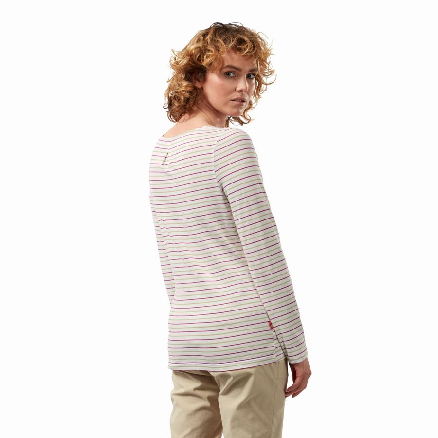 T Shirts Craghoppers NosiLife Erin Long Sleeved Vert Clair Stripes Femme | LLG-1643872