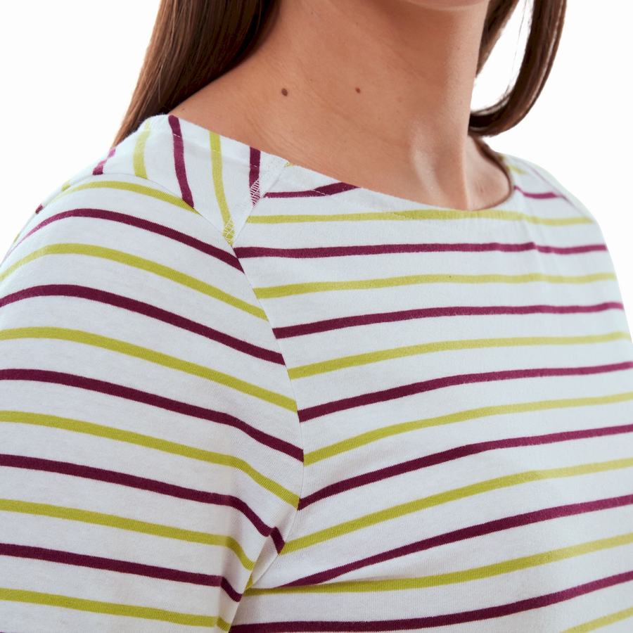 T Shirts Craghoppers Blanca 3/4 Sleeved Top Vert Clair Stripes Femme | LOU-4139959