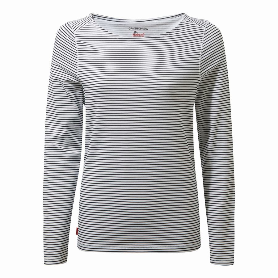 T Shirts Craghoppers NosiLife Erin Long Sleeved Bleu Bleu Marine Stripes Femme | PNX-1367888