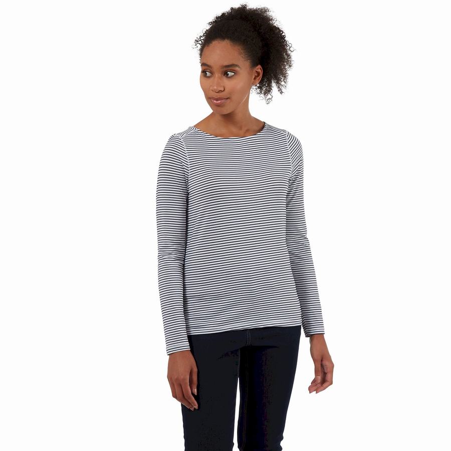 T Shirts Craghoppers NosiLife Erin Long Sleeved Bleu Bleu Marine Stripes Femme | PNX-1367888