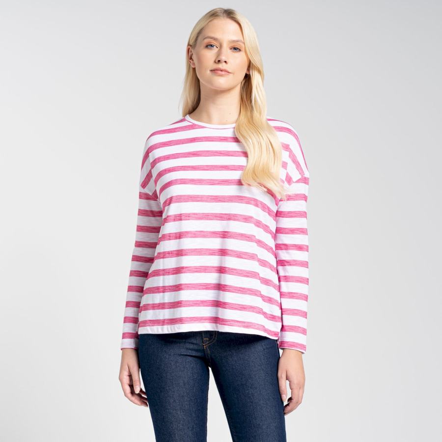 T Shirts Craghoppers NosiLife Cora Long Sleeved Violette Fleur Stripes Femme | VDL-5884139