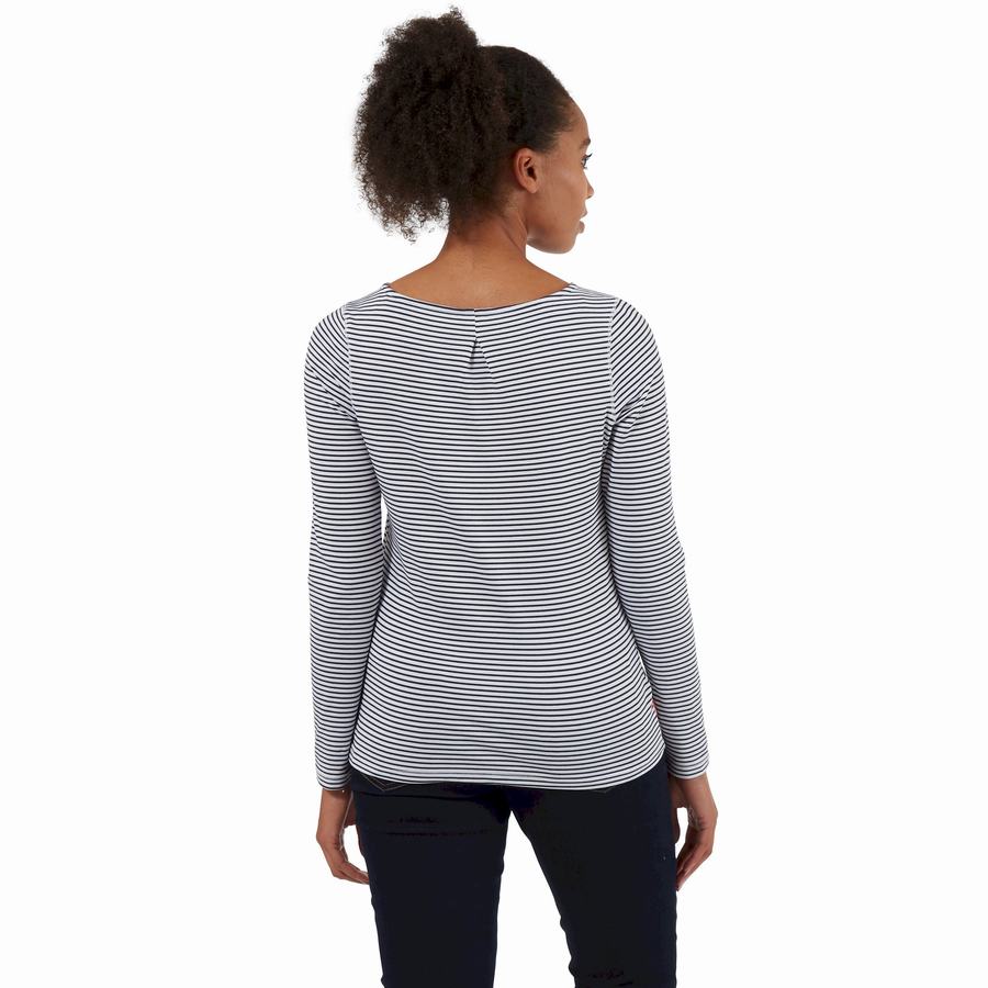 T Shirts Craghoppers NosiLife Erin Long Sleeved Bleu Bleu Marine Stripes Femme | PNX-1367888