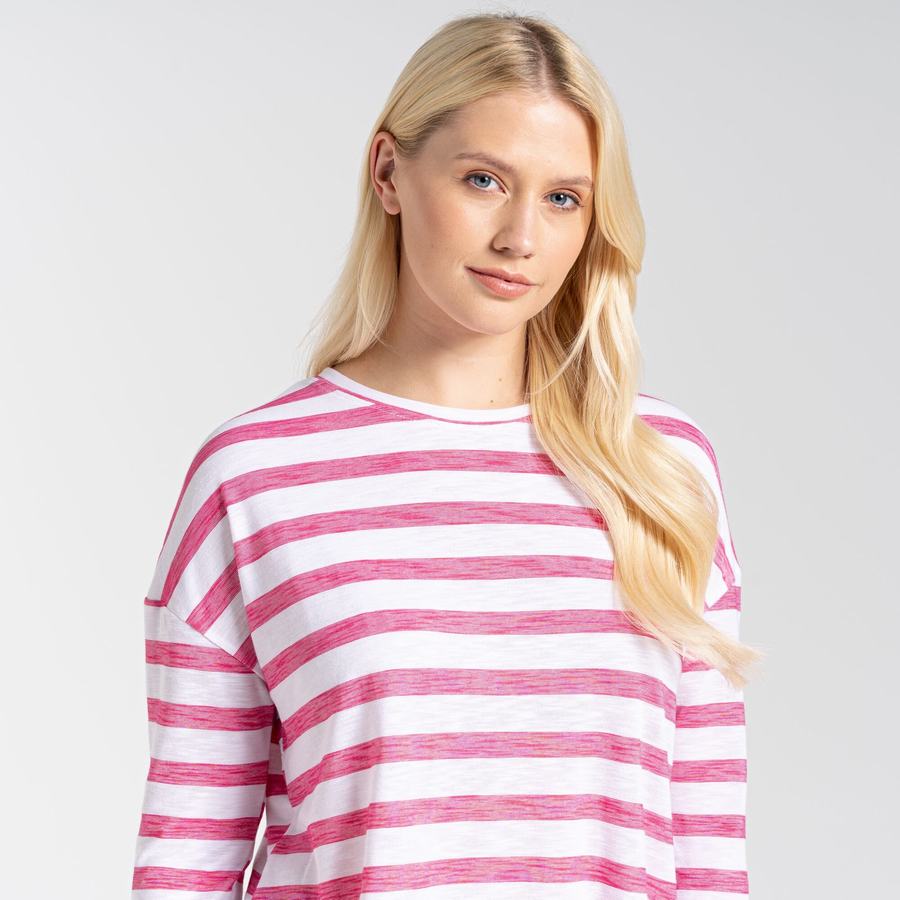 T Shirts Craghoppers NosiLife Cora Long Sleeved Violette Fleur Stripes Femme | VDL-5884139