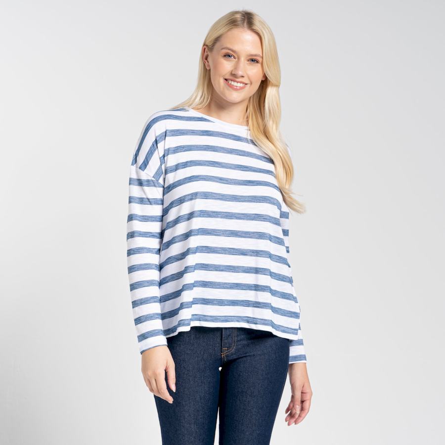 T Shirts Craghoppers NosiLife Cora Long Sleeved Bleu Stripes Femme | QUN-1550279