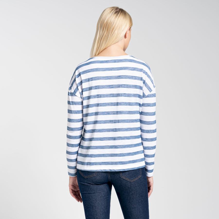 T Shirts Craghoppers NosiLife Cora Long Sleeved Bleu Stripes Femme | QUN-1550279