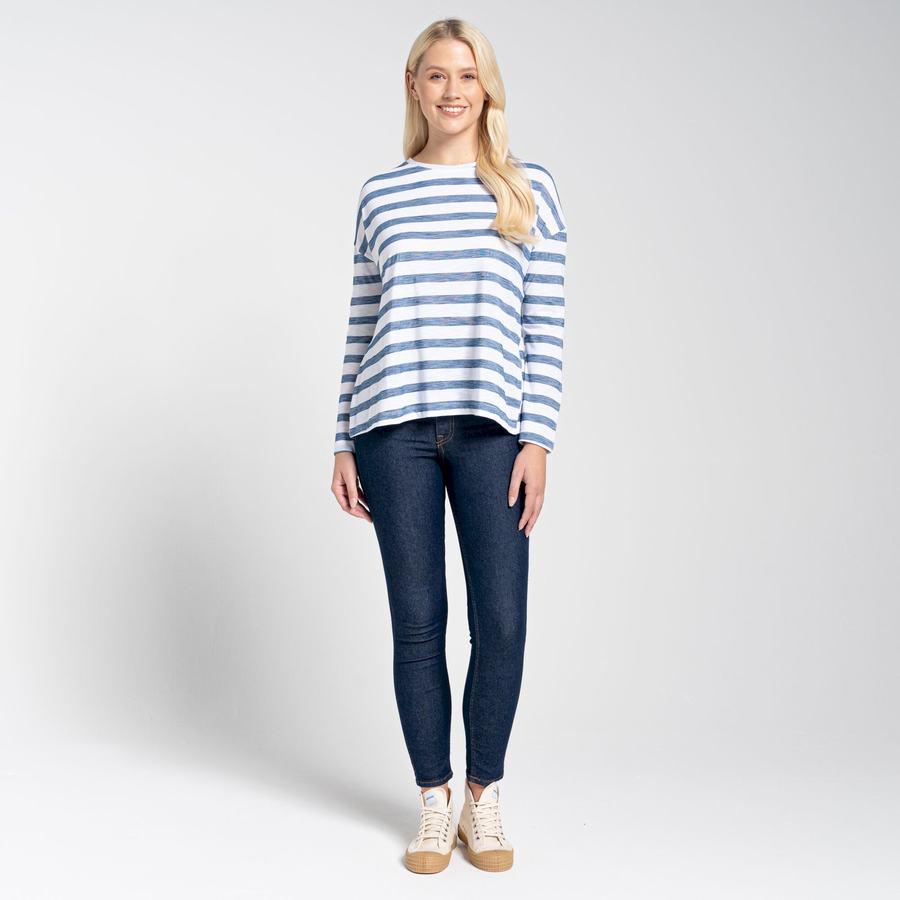 T Shirts Craghoppers NosiLife Cora Long Sleeved Bleu Stripes Femme | QUN-1550279