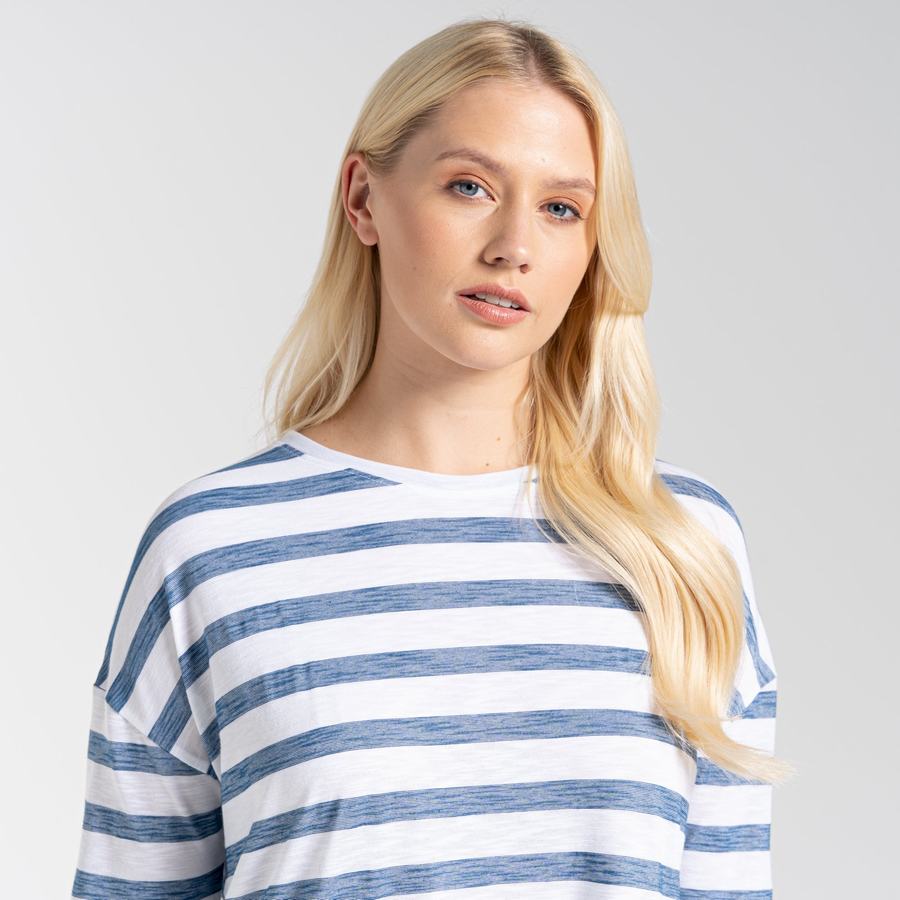 T Shirts Craghoppers NosiLife Cora Long Sleeved Bleu Stripes Femme | QUN-1550279