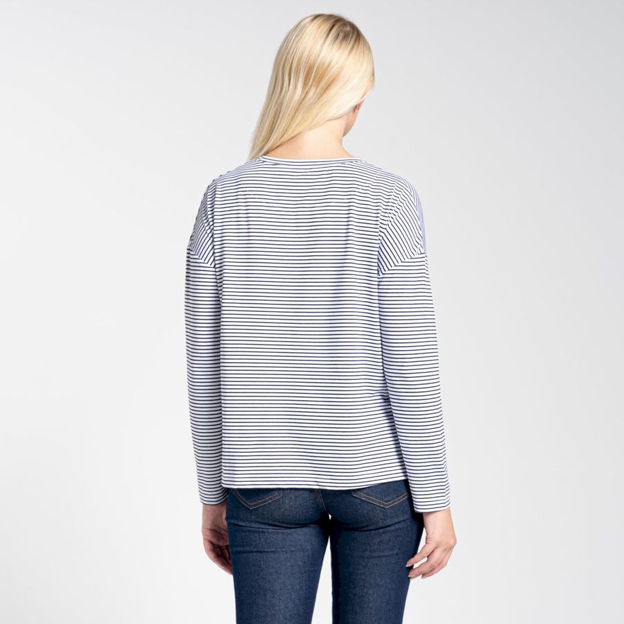 T Shirts Craghoppers NosiLife Cora Long Sleeved Bleu Bleu Marine Stripes Femme | CFD-4817230