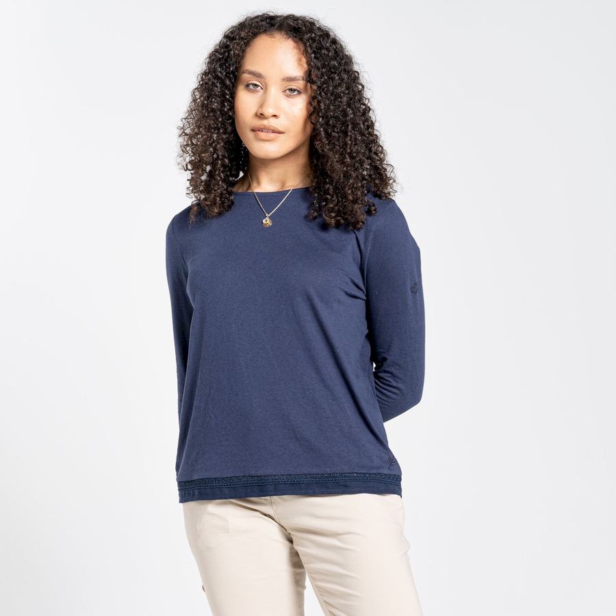 T Shirts Craghoppers Nosibotanical Magnolia Long Sleeved Bleu Bleu Marine Femme | YTA-6062300