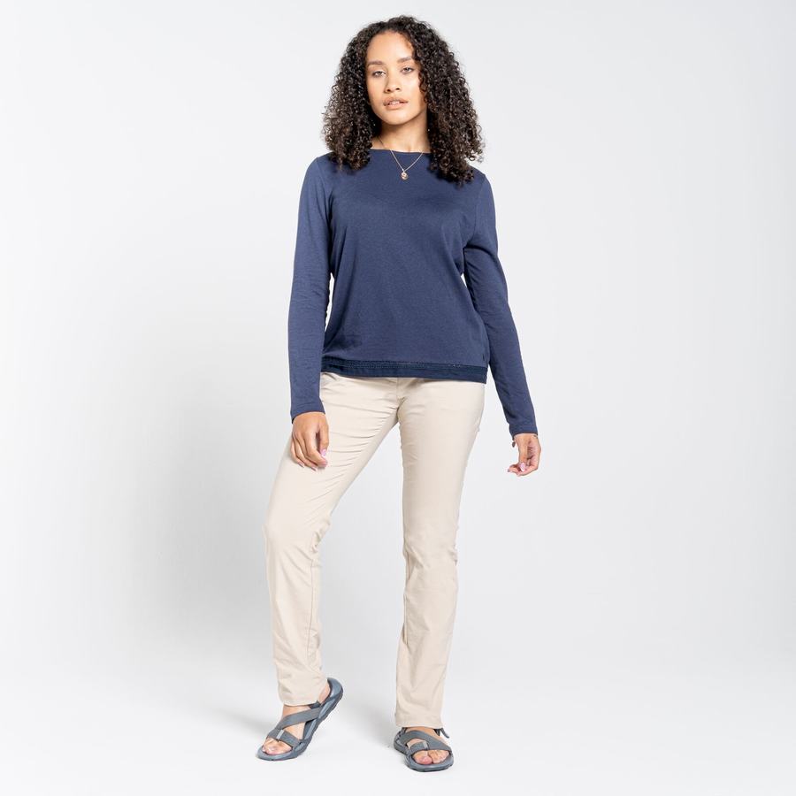 T Shirts Craghoppers Nosibotanical Magnolia Long Sleeved Bleu Bleu Marine Femme | YTA-6062300