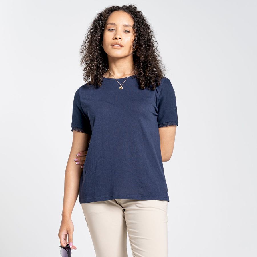 T Shirts Craghoppers Nosibotanical Lavern Corta Sleeved Bleu Bleu Marine Femme | BMQ-1800412