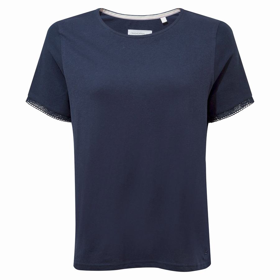 T Shirts Craghoppers Nosibotanical Lavern Corta Sleeved Bleu Bleu Marine Femme | BMQ-1800412