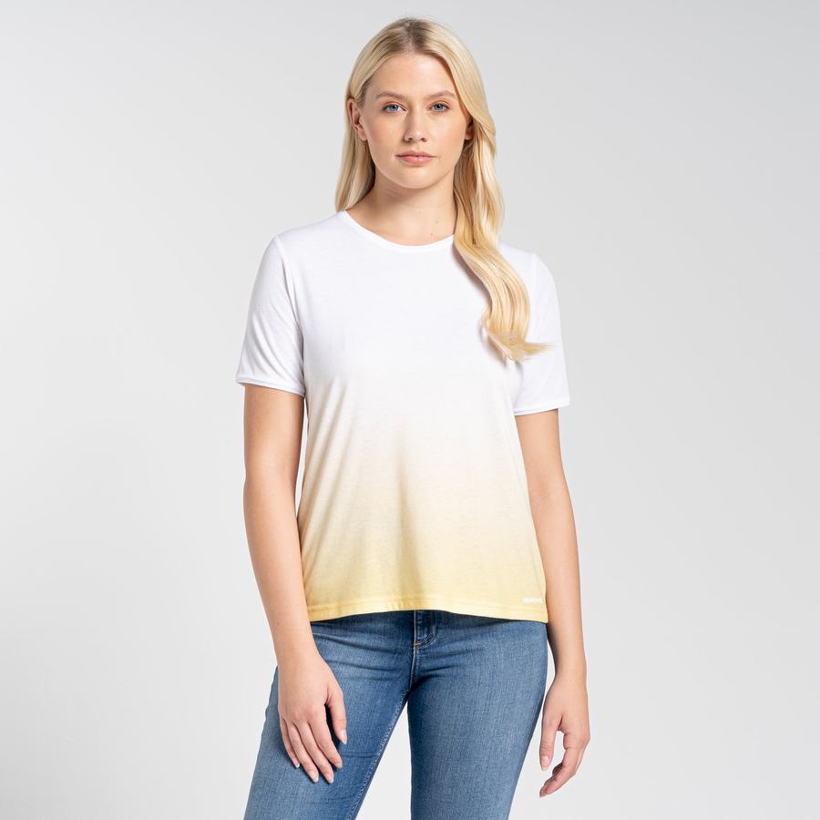 T Shirts Craghoppers Ilyse Corta Sleeved Blanche Jaune Femme | QXO-5542730