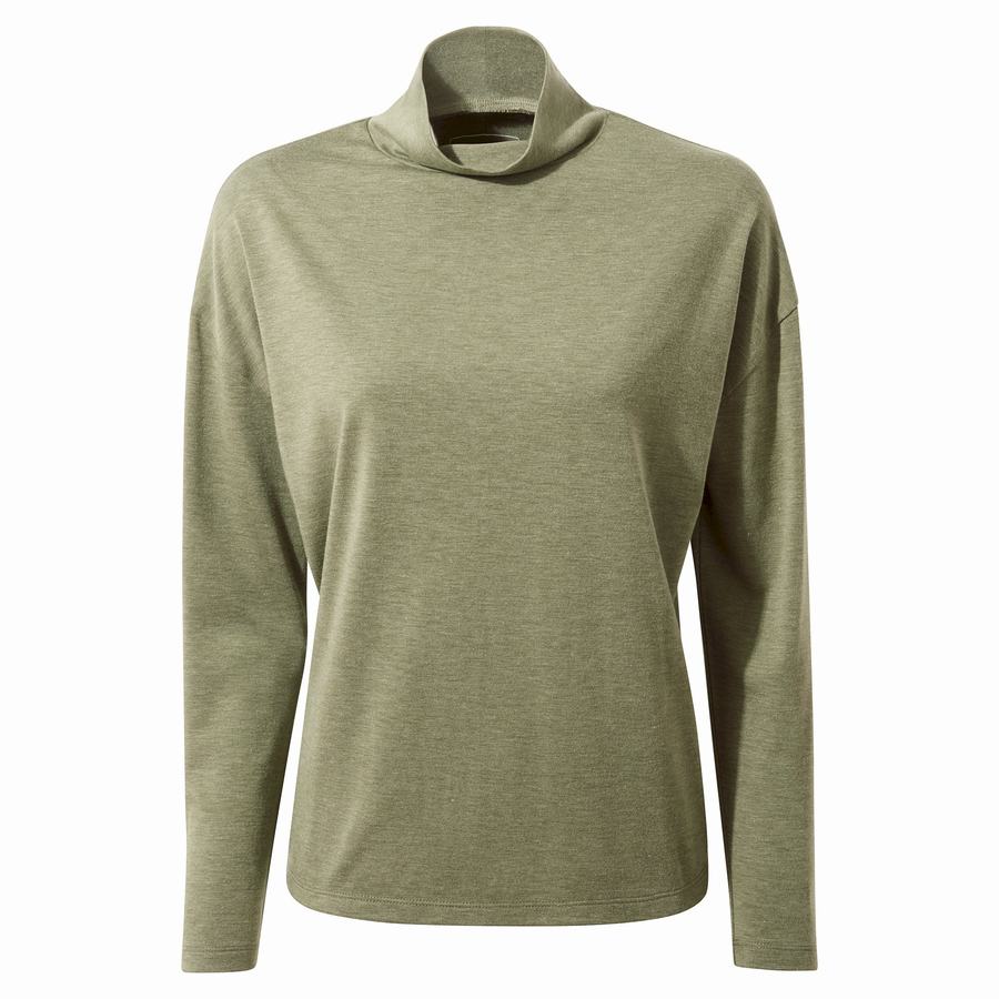 T Shirts Craghoppers Meridan Long Sleeved Vert Olive Femme | FDN-4749094