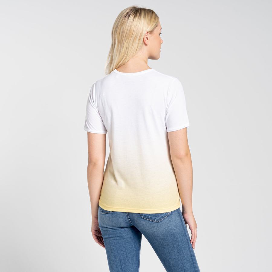 T Shirts Craghoppers Ilyse Corta Sleeved Blanche Jaune Femme | QXO-5542730