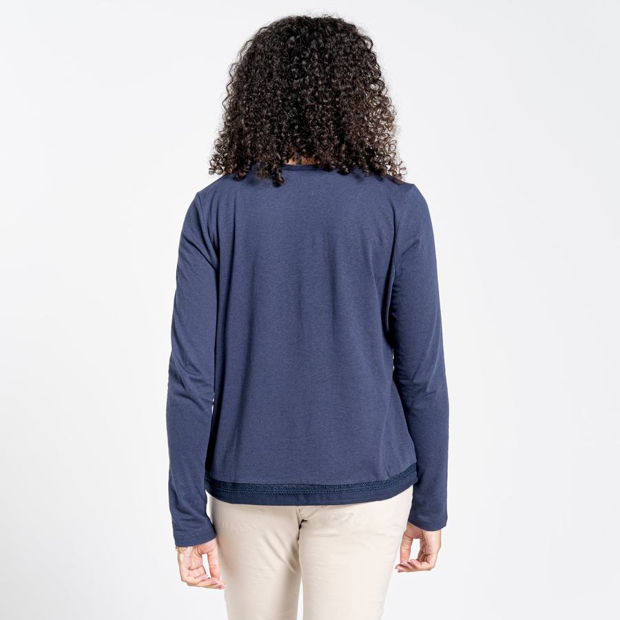 T Shirts Craghoppers Nosibotanical Magnolia Long Sleeved Bleu Bleu Marine Femme | YTA-6062300