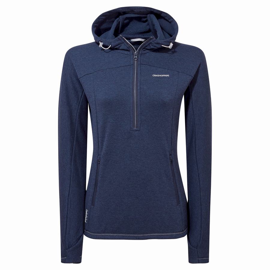 T Shirts Craghoppers Dynamic Encapuchonné Half Zip Bleu Bleu Marine Femme | YHW-1822847