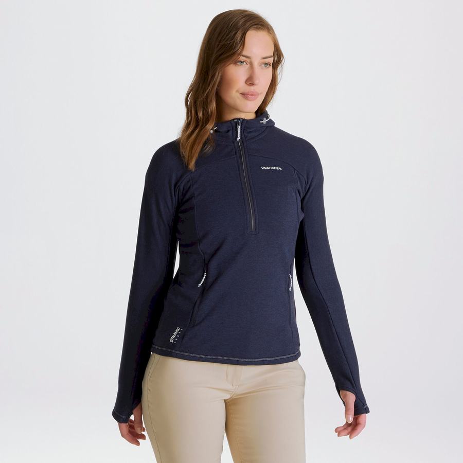 T Shirts Craghoppers Dynamic Encapuchonné Half Zip Bleu Bleu Marine Femme | YHW-1822847