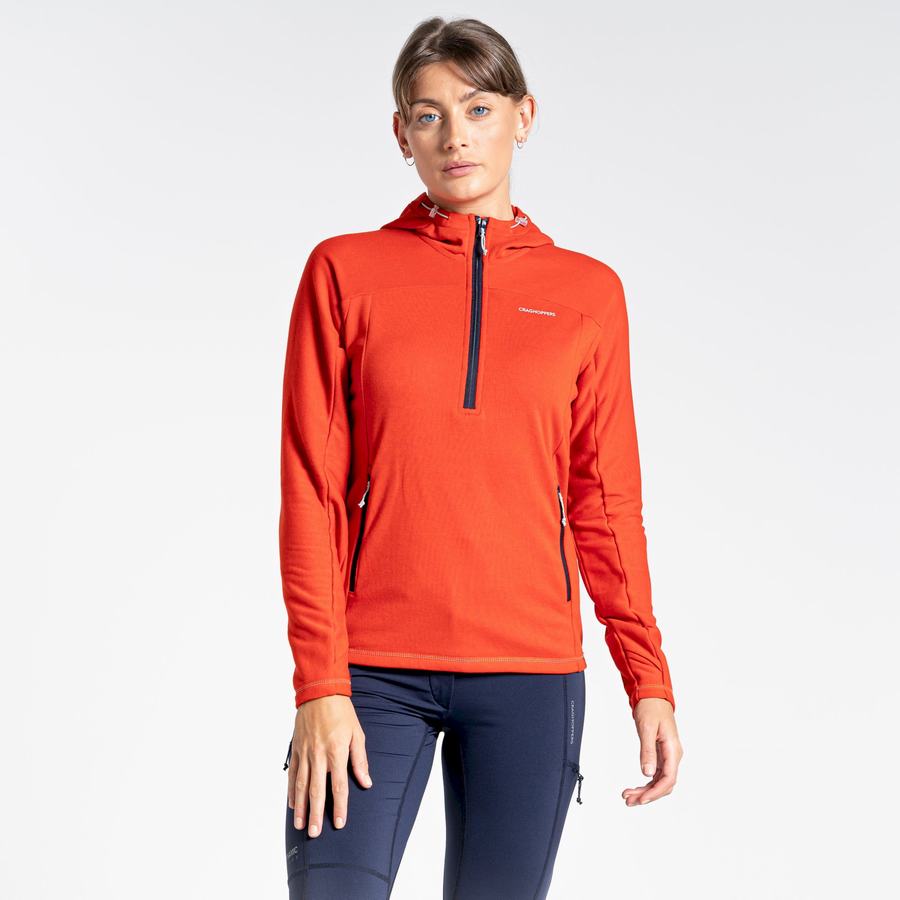 T Shirts Craghoppers Dynamic Encapuchonné Half Zip Top Orange Femme | HAP-1760470