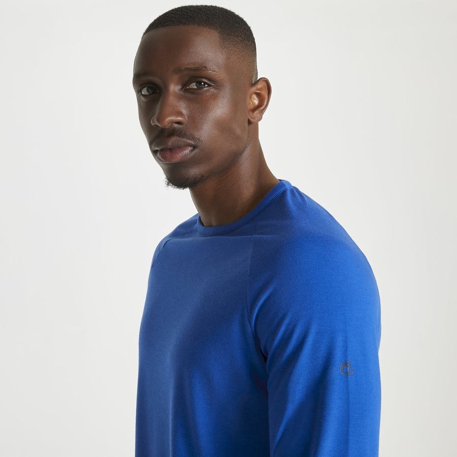 T Shirts Craghoppers First Layer Long-Sleeved Bleu Homme | DVQ-1916708