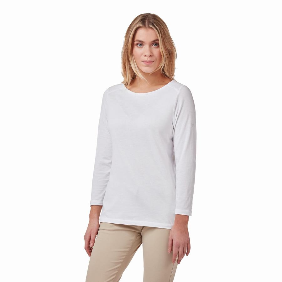 T Shirts Craghoppers Blanca 3/4 Sleeved Top Blanche Femme | LIC-4881067