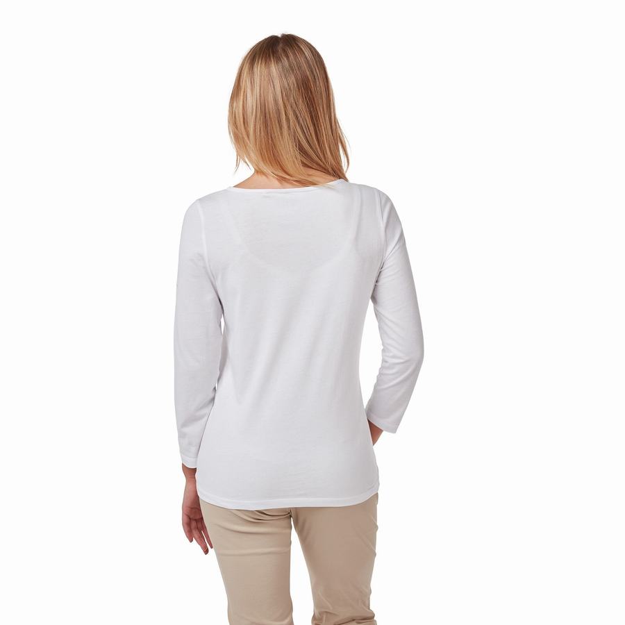 T Shirts Craghoppers Blanca 3/4 Sleeved Top Blanche Femme | LIC-4881067