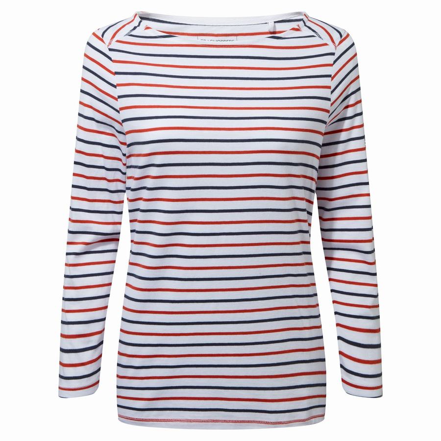 T Shirts Craghoppers Blanca 3/4 Sleeved Top Bleu Bleu Marine Rouge Stripes Femme | TVX-5826214